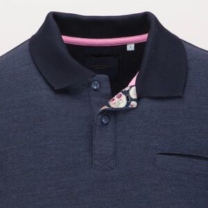 GUIDE LONDON NAVY HIDDEN SKULL PRINT INSIDE PLACKET SHORT SLEEVE POLO, size XL